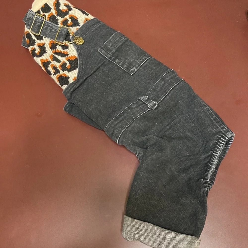 Doggy Stretch Denim Overalls with Leopard Sweater